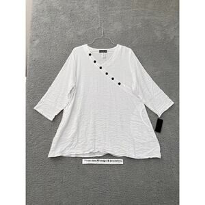 Yushi Tunic Women's Top XXL White 3/4 Sleeve Plus Size V-Neck Ripple USA Made